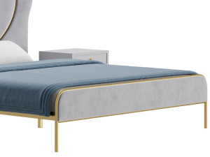 Glam Upholstered Headboard Bed 3D Model