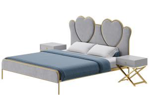 Glam Upholstered Headboard Bed 3D Model
