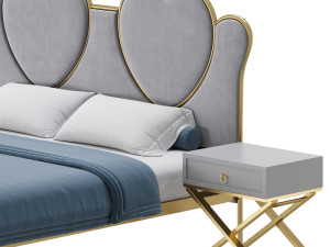Glam Upholstered Headboard Bed 3D Model