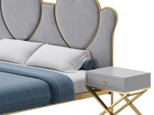 Glam Upholstered Headboard Bed 3D Model