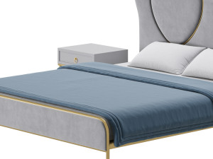 Glam Upholstered Headboard Bed 3D Model