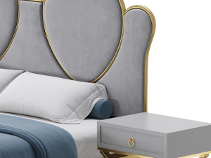 Glam Upholstered Headboard Bed 3D Model