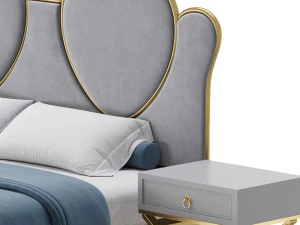 Glam Upholstered Headboard Bed 3D Model