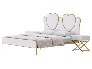 Glam Upholstered Headboard Bed 3D Model