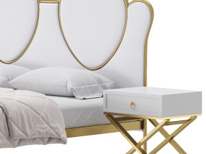 Glam Upholstered Headboard Bed 3D Model