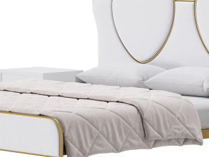 Glam Upholstered Headboard Bed 3D Model