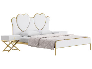 Glam Upholstered Headboard Bed 3D Model
