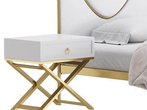 Glam Upholstered Headboard Bed 3D Model