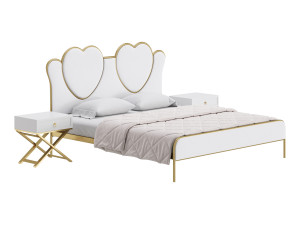 Glam Upholstered Headboard Bed 3D Model