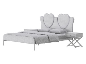 Glam Upholstered Headboard Bed 3D Model