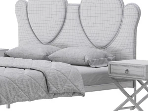 Glam Upholstered Headboard Bed 3D Model