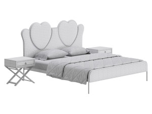 Glam Upholstered Headboard Bed 3D Model