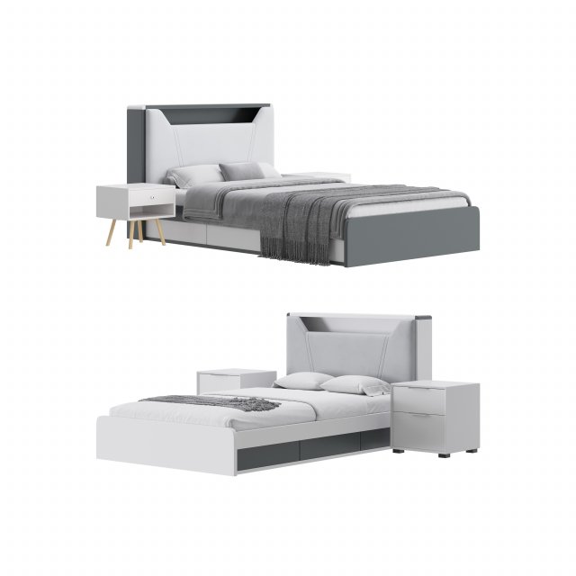 Gray Faux Leather Upholstered Bed 3D Model .c4d .max .obj .3ds .fbx .stl .blend 