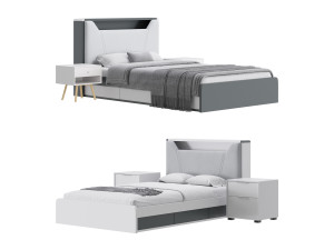 Gray Faux Leather Upholstered Bed 3D Model
