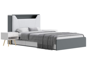 Gray Faux Leather Upholstered Bed 3D Model