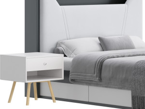 Gray Faux Leather Upholstered Bed 3D Model