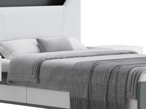 Gray Faux Leather Upholstered Bed 3D Model