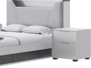 Gray Faux Leather Upholstered Bed 3D Model