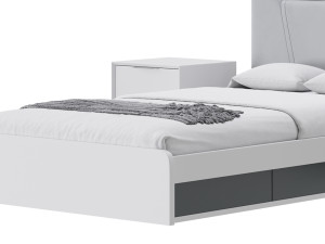 Gray Faux Leather Upholstered Bed 3D Model