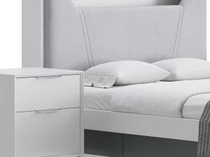 Gray Faux Leather Upholstered Bed 3D Model