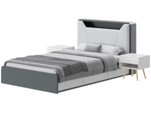 Gray Faux Leather Upholstered Bed 3D Model
