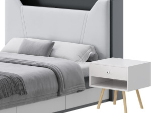 Gray Faux Leather Upholstered Bed 3D Model