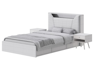 Gray Faux Leather Upholstered Bed 3D Model