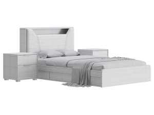 Gray Faux Leather Upholstered Bed 3D Model