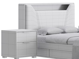 Gray Faux Leather Upholstered Bed 3D Model
