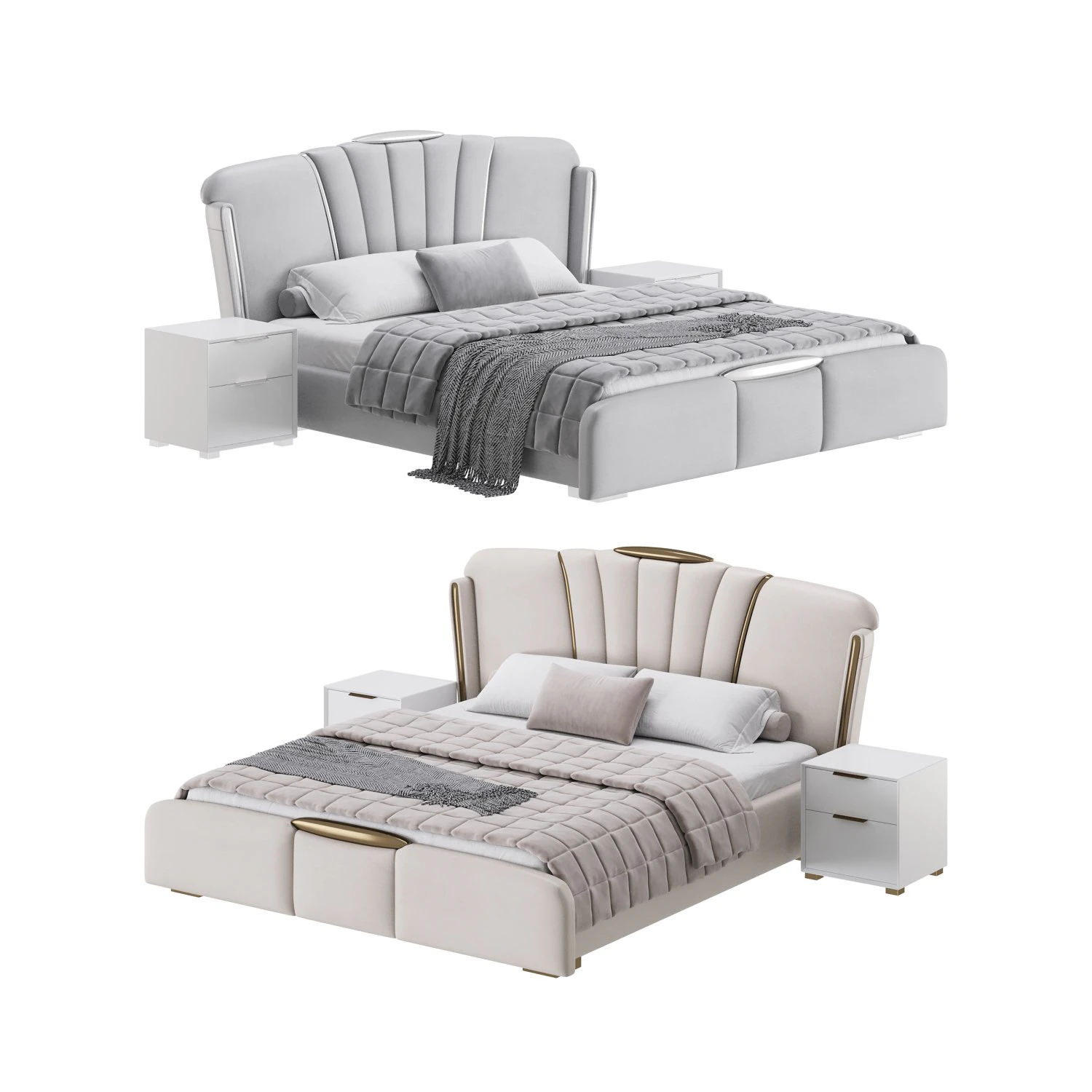Queen Size Bed 3D Model .c4d .max .obj .3ds .fbx .stl .blend 
