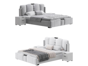 Modern Wingback Bed 3D Model