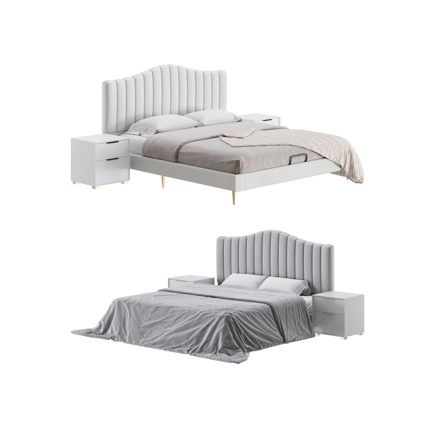 Soild Wood Bed with Camelback Panel Headboard 3D Model .c4d .max .obj .3ds .fbx .stl .blend 