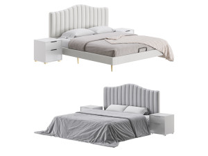 Soild Wood Bed with Camelback Panel Headboard 3D Model