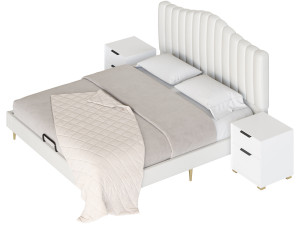 Soild Wood Bed with Camelback Panel Headboard Modelo 3D