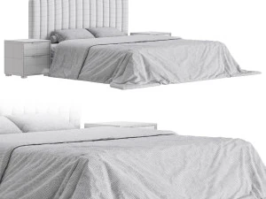 Soild Wood Bed with Camelback Panel Headboard 3D Model