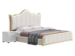 White Upholstered Bed with Headboard Modèle 3D