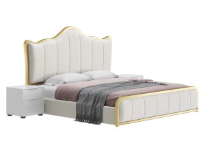 White Upholstered Bed with Headboard 3D Model