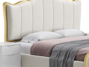 White Upholstered Bed with Headboard Modèle 3D