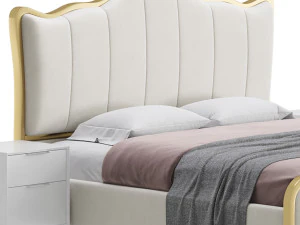 White Upholstered Bed with Headboard 3D Model