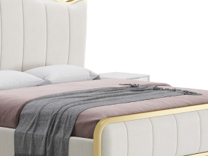White Upholstered Bed with Headboard Modèle 3D