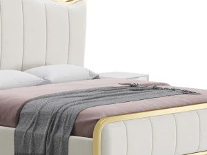 White Upholstered Bed with Headboard 3D Model