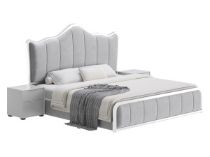 White Upholstered Bed with Headboard Modèle 3D