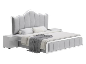 White Upholstered Bed with Headboard 3D Model
