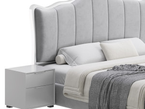 White Upholstered Bed with Headboard Modèle 3D
