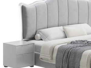White Upholstered Bed with Headboard 3D Model
