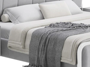 White Upholstered Bed with Headboard 3D Model
