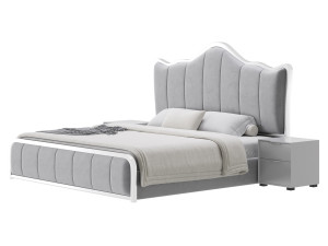 White Upholstered Bed with Headboard Modèle 3D