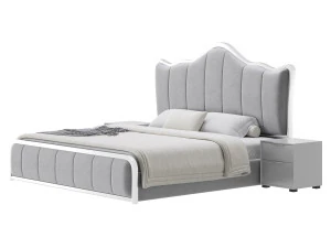 White Upholstered Bed with Headboard 3D Model
