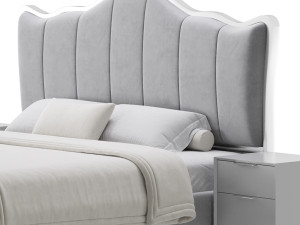 White Upholstered Bed with Headboard Modèle 3D