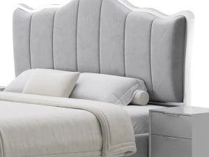 White Upholstered Bed with Headboard 3D Model